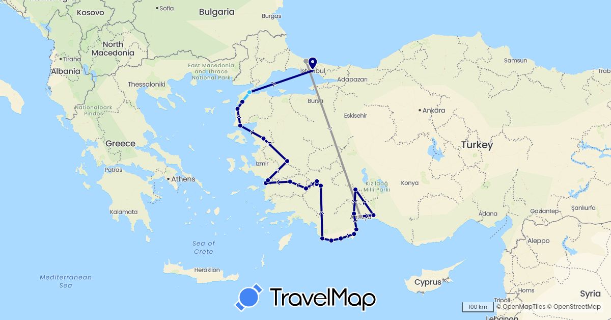 TravelMap itinerary: driving, plane, boat in Turkey (Asia)