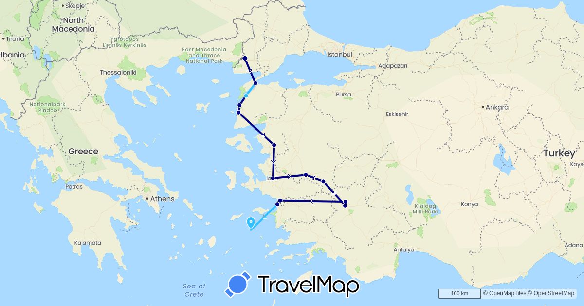 TravelMap itinerary: driving, boat in Greece, Turkey (Asia, Europe)